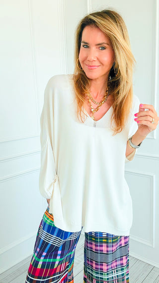 Good Taste V- Neck Max Italian Knit Top- Ivory