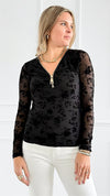 Velvet Floral Mesh Top-130 Long Sleeve Tops-7Mango7-Coastal Bloom Boutique, find the trendiest versions of the popular styles and looks Located in Indialantic, FL