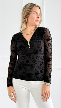 Velvet Floral Mesh Top-130 Long Sleeve Tops-7Mango7-Coastal Bloom Boutique, find the trendiest versions of the popular styles and looks Located in Indialantic, FL