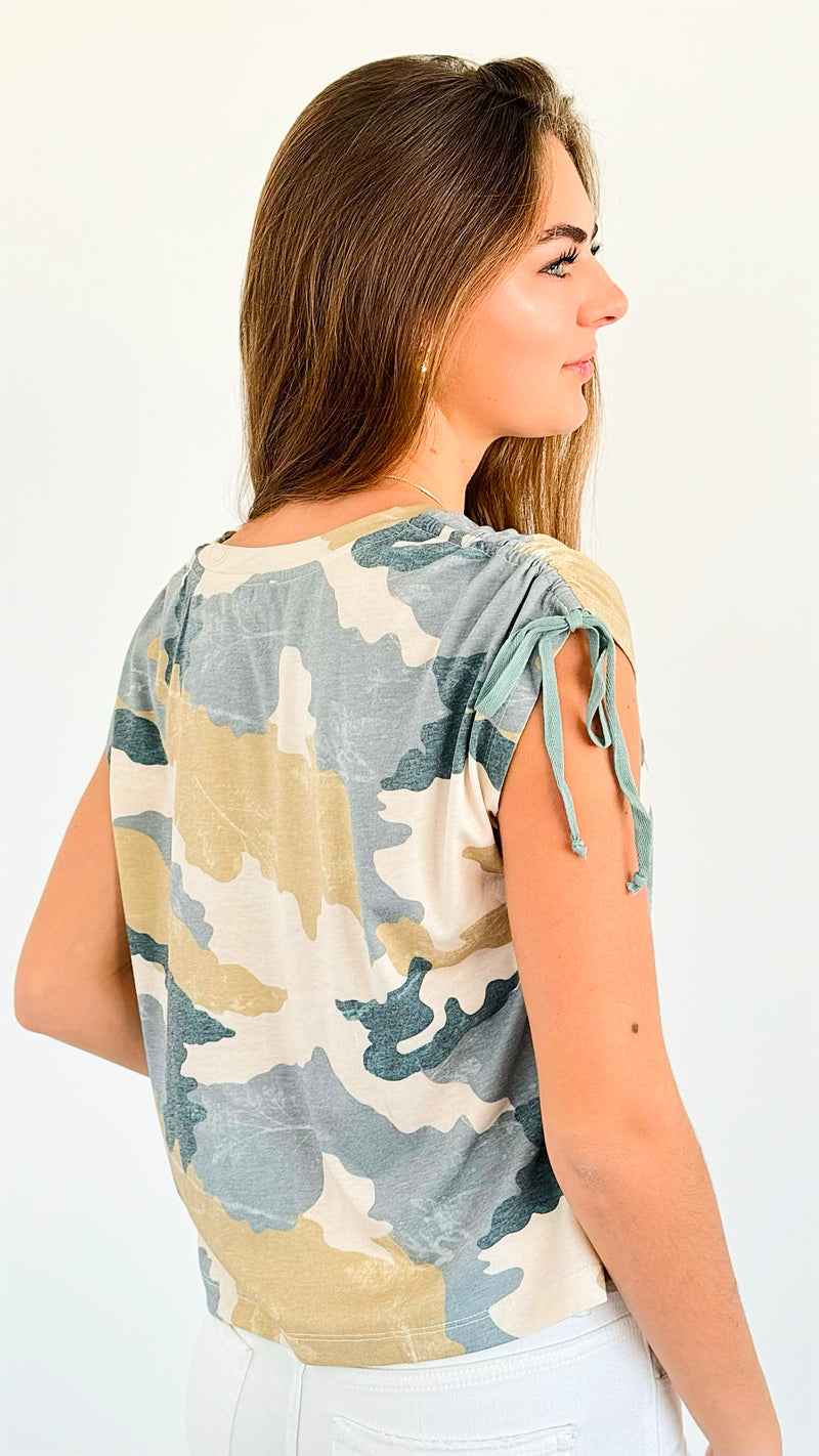 Sand & Sea Camo Top-110 Short Sleeve Tops-mystree-Coastal Bloom Boutique, find the trendiest versions of the popular styles and looks Located in Indialantic, FL