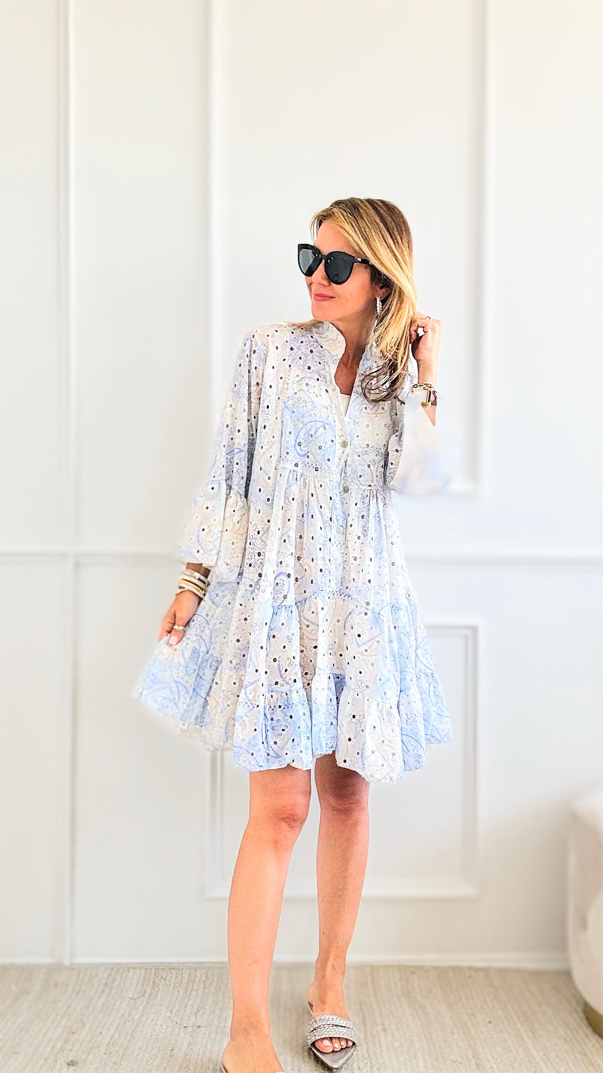 Paisley Paradise Eyelet Italian Tunic - Sky Blue-200 dresses/jumpsuits/rompers-Italianissimo-Coastal Bloom Boutique, find the trendiest versions of the popular styles and looks Located in Indialantic, FL