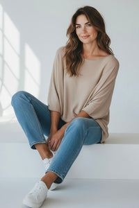 Ease Move Italian Top- Beige-110 Short Sleeve Tops-Aute-Coastal Bloom Boutique, find the trendiest versions of the popular styles and looks Located in Indialantic, FL