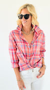 Desert Sunset Plaid Button-Up Top - Pink Multi-130 Long Sleeve Tops-La Miel-Coastal Bloom Boutique, find the trendiest versions of the popular styles and looks Located in Indialantic, FL