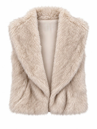 Plush Fur Cropped Vest - Cream