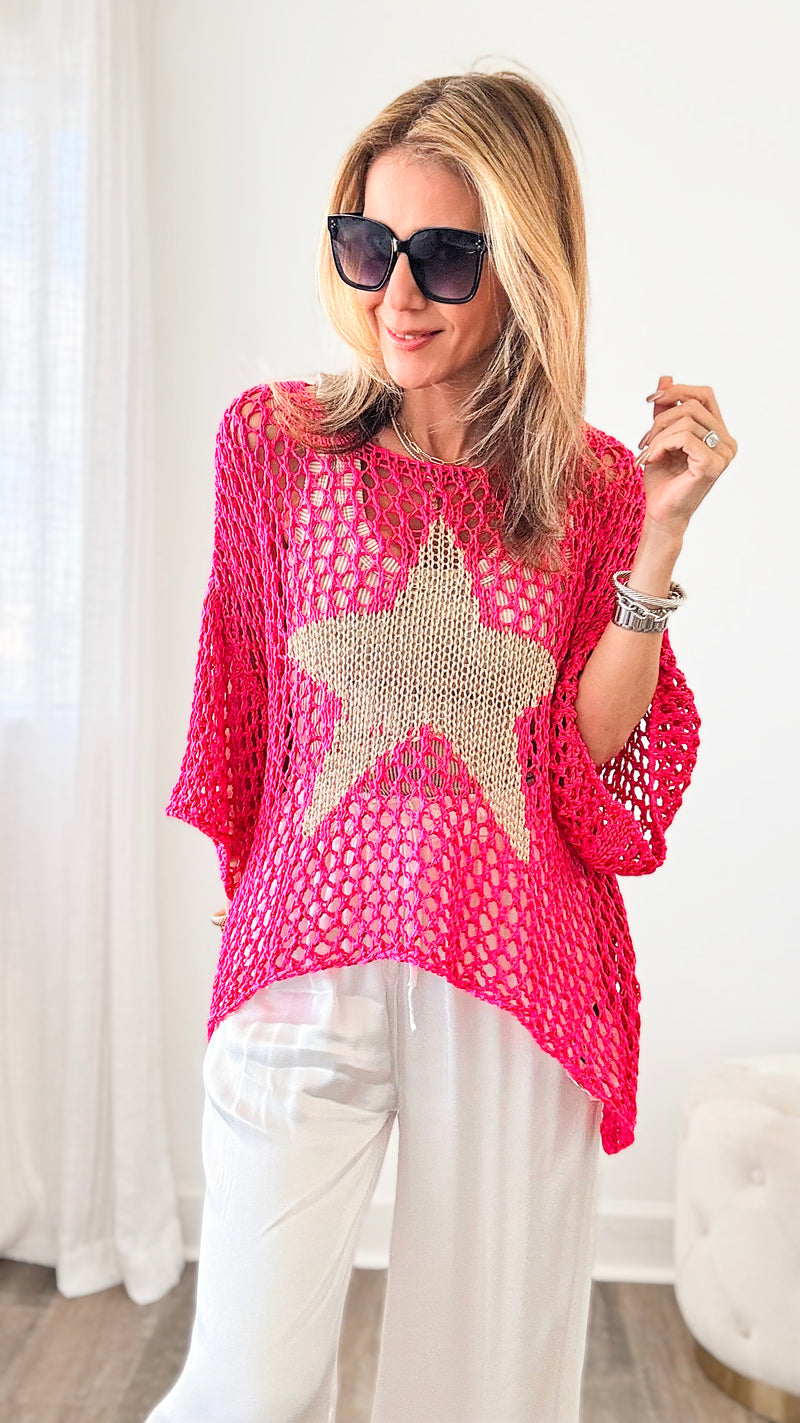 Shining Star Italian Chain Sweater - Fuchsia-140 Sweaters-Germany-Coastal Bloom Boutique, find the trendiest versions of the popular styles and looks Located in Indialantic, FL