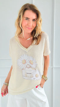 Perfume FlowerShimmer V-Neck Italian Top-110 short Sleeve Top-Italianissimo-Coastal Bloom Boutique, find the trendiest versions of the popular styles and looks Located in Indialantic, FL