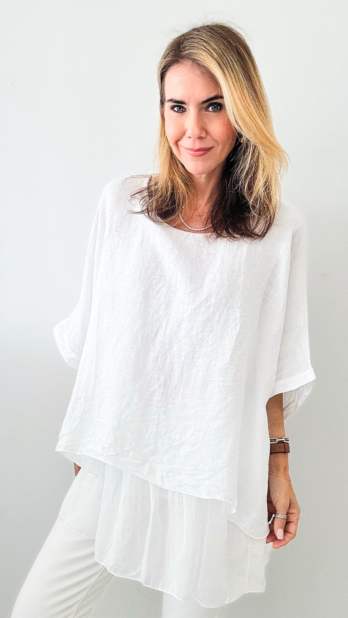 Linen Ruffle Italian Top - White-110 Short Sleeve Tops-Italianissimo-Coastal Bloom Boutique, find the trendiest versions of the popular styles and looks Located in Indialantic, FL