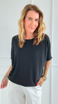 Easy Days Italian Top- Black-110 short Sleeve Top-Italianissimo-Coastal Bloom Boutique, find the trendiest versions of the popular styles and looks Located in Indialantic, FL