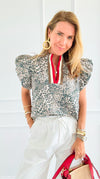 Roar and Ribbon Puff Sleeve Top-110 Short Sleeve Tops-ENTRO-Coastal Bloom Boutique, find the trendiest versions of the popular styles and looks Located in Indialantic, FL
