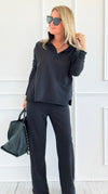 Chic & Cozy Eileen French Terry Pant Set-Black-210 Loungewear/sets-EC COLLECTION INC-Coastal Bloom Boutique, find the trendiest versions of the popular styles and looks Located in Indialantic, FL