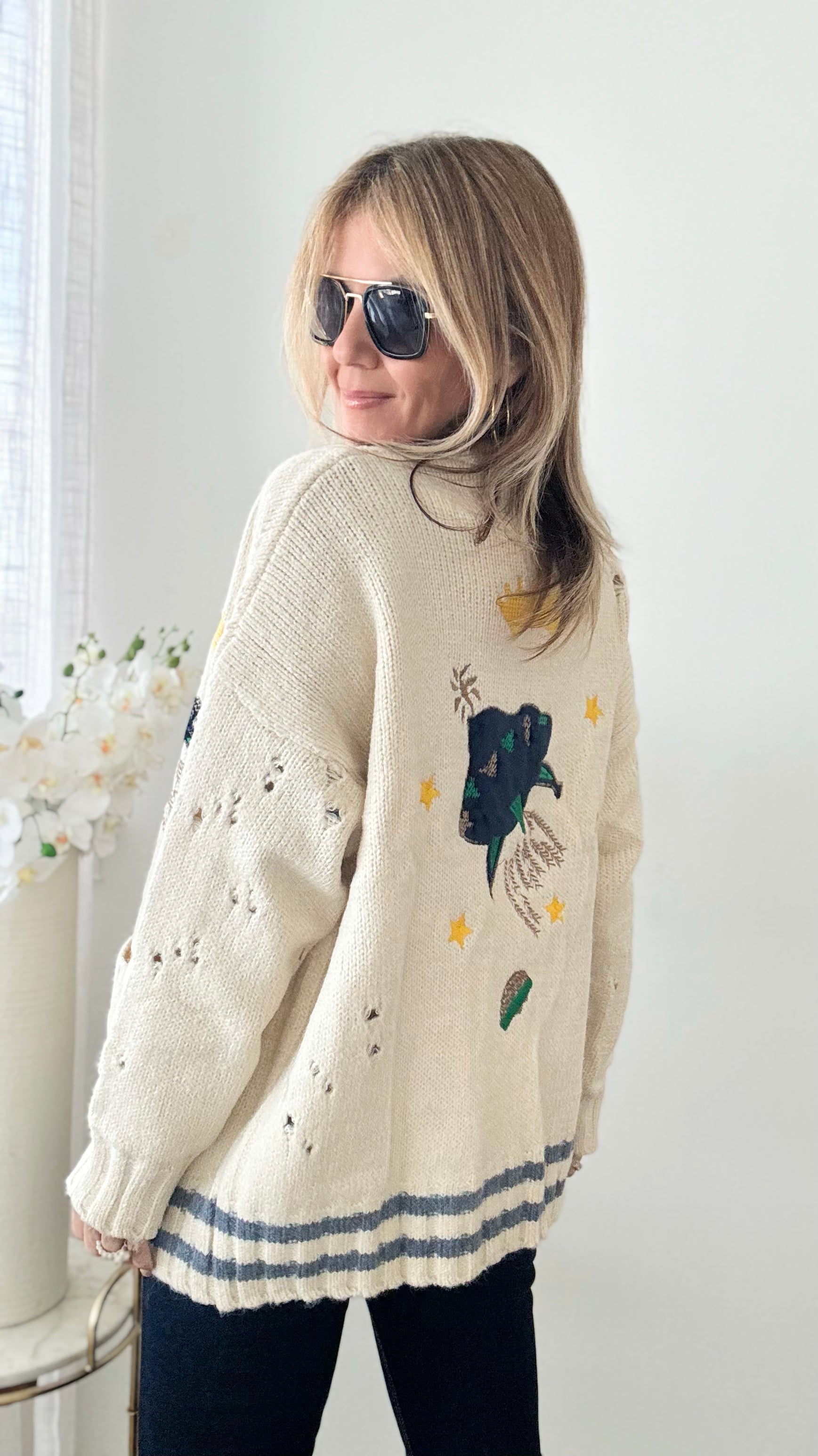 Embroidered Space Ship Queen Chunky Cardigan-150 Cardigan Layers-ROUSSEAU-Coastal Bloom Boutique, find the trendiest versions of the popular styles and looks Located in Indialantic, FL