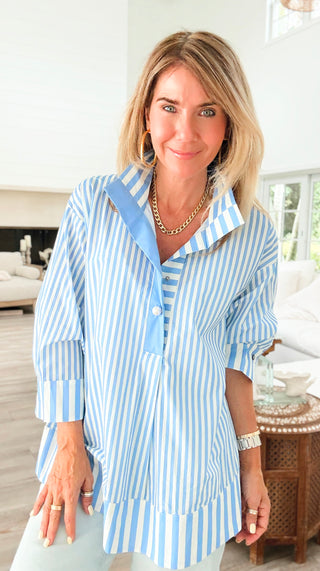 Seaside Pearl Stripe Statement Blouse