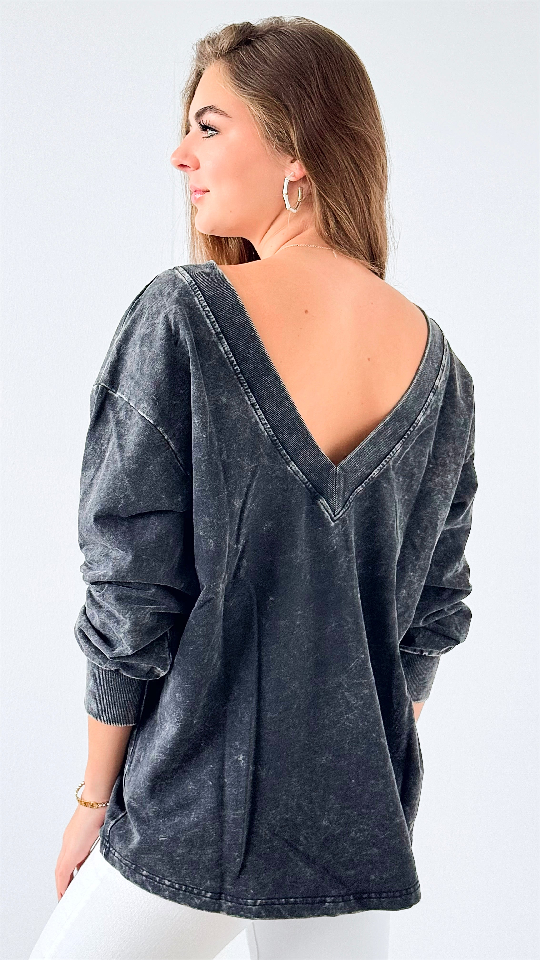 Vintage V-Neck Top-110 Long Sleeve Tops-Mono B-Coastal Bloom Boutique, find the trendiest versions of the popular styles and looks Located in Indialantic, FL