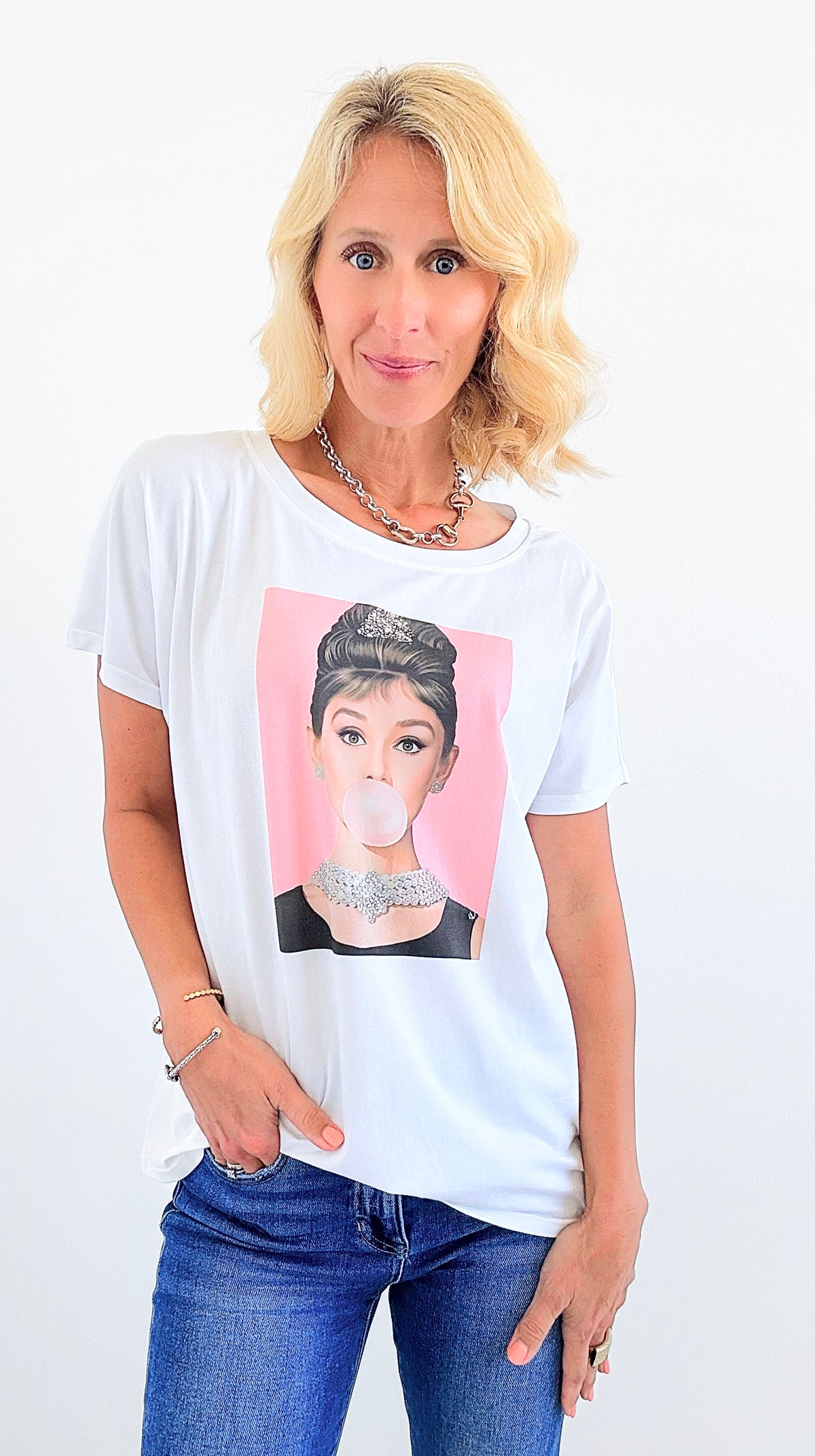 Breakfast Girl Italian Tee- Pink-100 Sleeveless Tops-Italianissimo-Coastal Bloom Boutique, find the trendiest versions of the popular styles and looks Located in Indialantic, FL