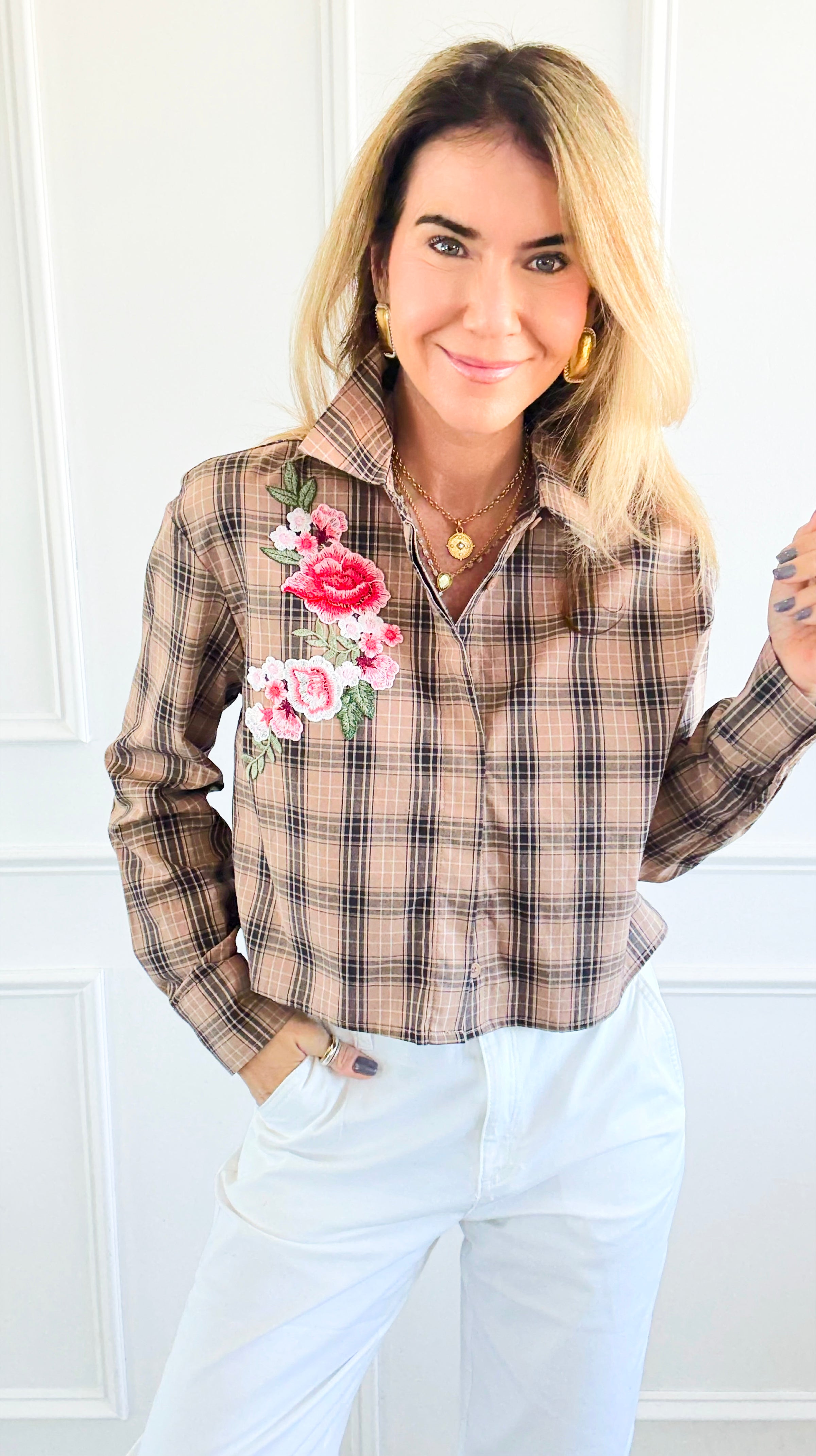 CB Custom - Wildflower Plans Button Down Top-110 Long Sleeve Tops-Active Basic / Holly-Coastal Bloom Boutique, find the trendiest versions of the popular styles and looks Located in Indialantic, FL
