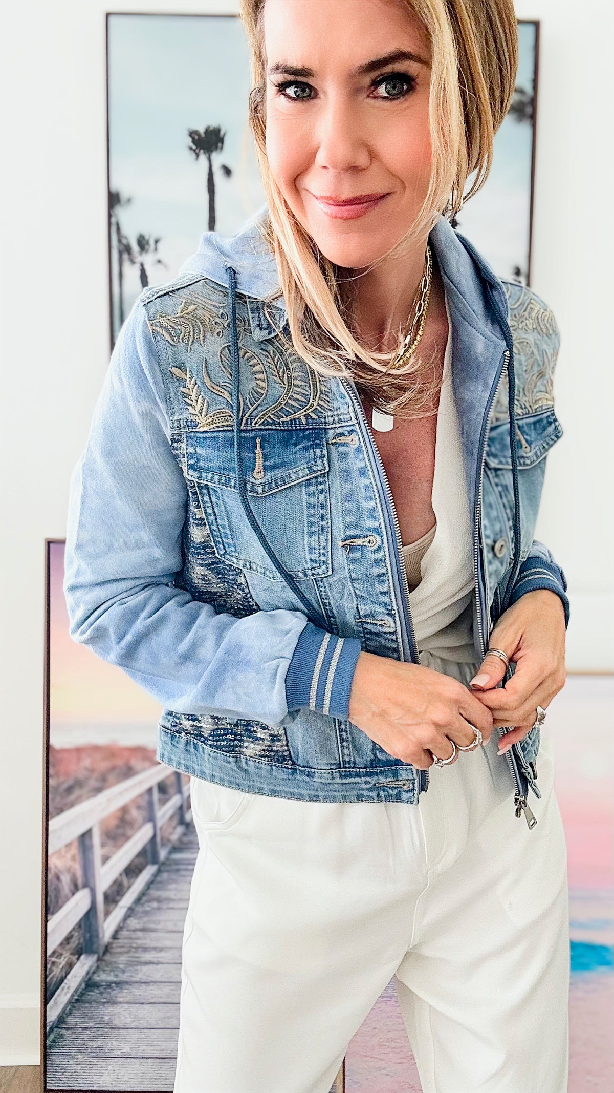 Sequin Embroidered Denim Jacket-160 Jackets-Tempo-Coastal Bloom Boutique, find the trendiest versions of the popular styles and looks Located in Indialantic, FL