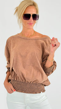 Dropped Dolman Sleeves Terry Top- Mocha-130 Long Sleeve Tops-oddi-Coastal Bloom Boutique, find the trendiest versions of the popular styles and looks Located in Indialantic, FL