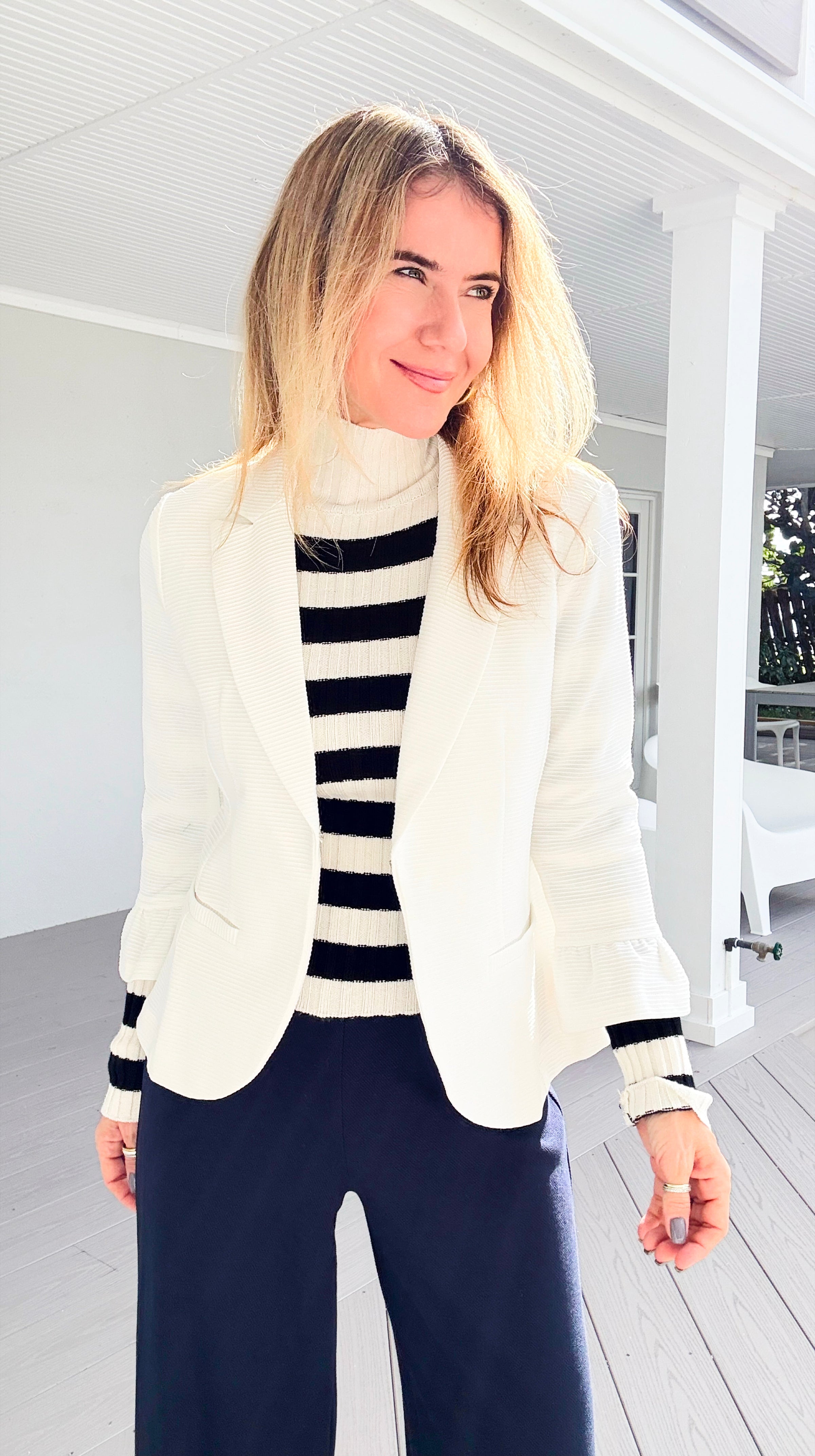 Boardroom Muse Ruffle Sleeve Blazer-160 Jackets-DOE AND RAE-Coastal Bloom Boutique, find the trendiest versions of the popular styles and looks Located in Indialantic, FL