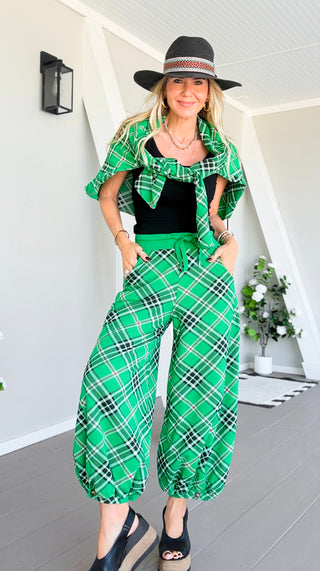 Plaid Cancelled Plans Italian Joggers - Kelly Green