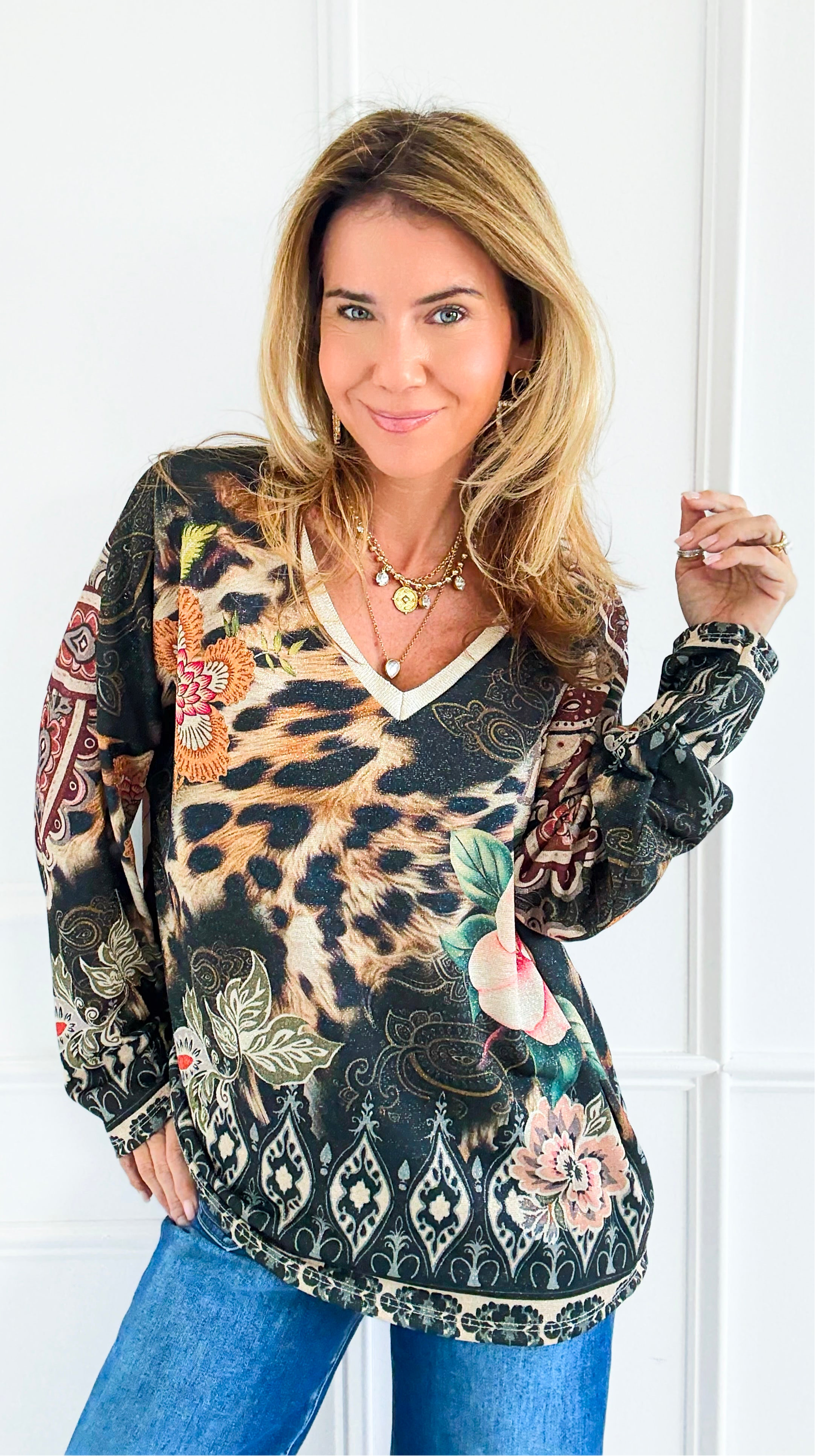 Mixed Media Italian Lurex Sweater-140 Sweaters-Italianissimo-Coastal Bloom Boutique, find the trendiest versions of the popular styles and looks Located in Indialantic, FL