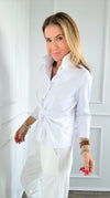 Wrapped Button Up Blouse - White-130 Long Sleeve Tops-Gretchen Scott-Coastal Bloom Boutique, find the trendiest versions of the popular styles and looks Located in Indialantic, FL