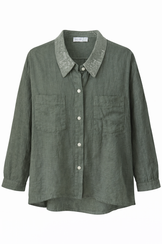 Subtle Spark Collar Linen Italian Button Top