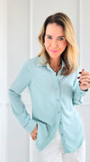 Soft Touch Button Blouse Top - Aqua-130 Long sleeve top-Must Have-Coastal Bloom Boutique, find the trendiest versions of the popular styles and looks Located in Indialantic, FL