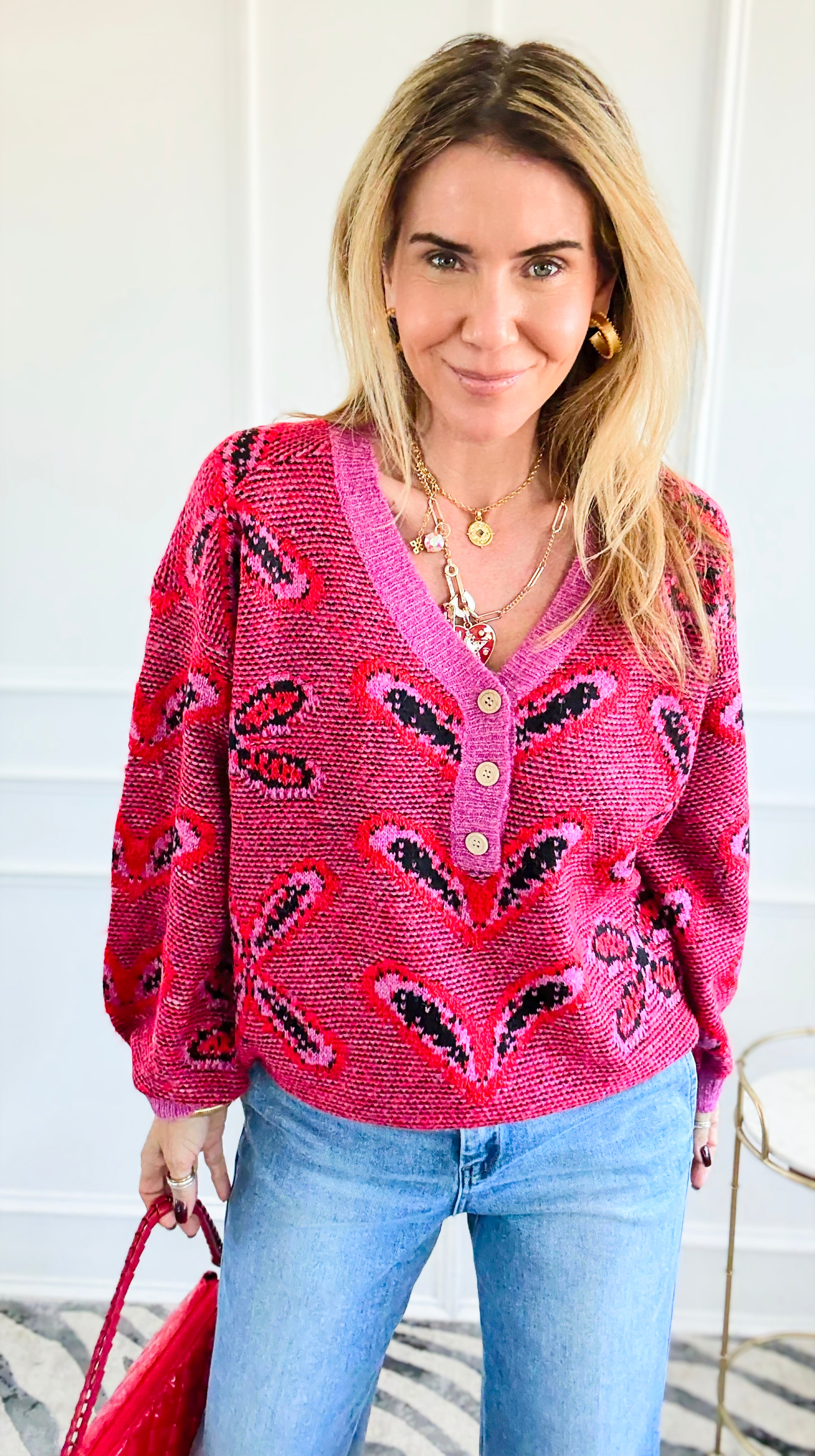 Petal Play Button Knit Sweater