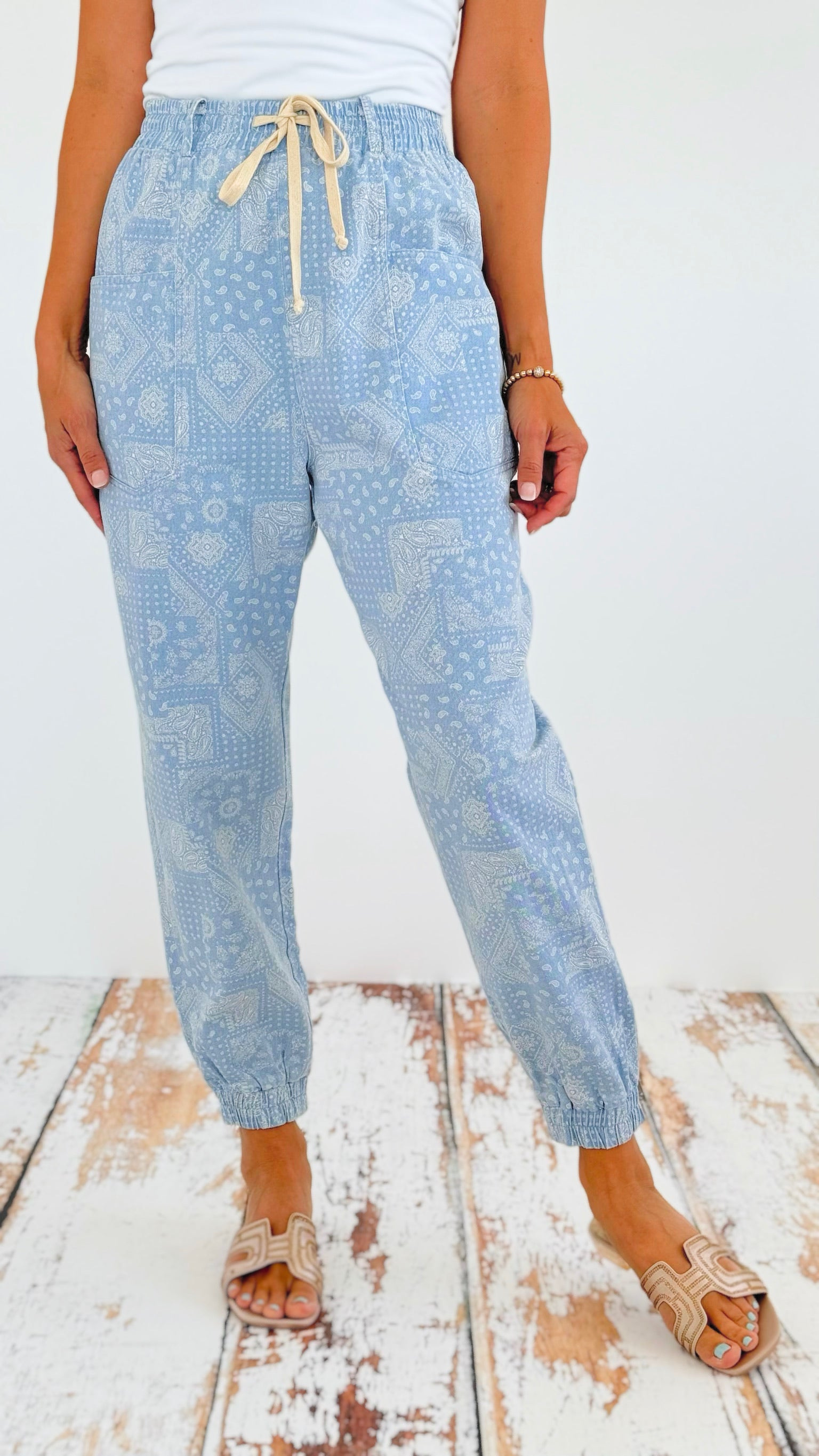 Washed Paisley Printed Joggers-180 Joggers-oddi-Coastal Bloom Boutique, find the trendiest versions of the popular styles and looks Located in Indialantic, FL