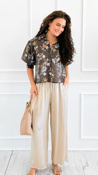 Botanical Romance Puff Sleeve Italian Button Down Top-110 short Sleeve Top-AZUL MONACO-Coastal Bloom Boutique, find the trendiest versions of the popular styles and looks Located in Indialantic, FL