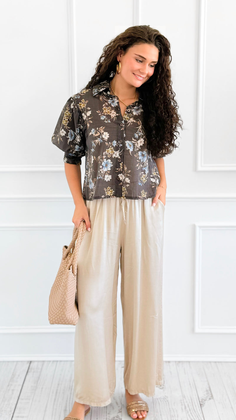 Botanical Romance Puff Sleeve Italian Button Down Top-110 short Sleeve Top-AZUL MONACO-Coastal Bloom Boutique, find the trendiest versions of the popular styles and looks Located in Indialantic, FL