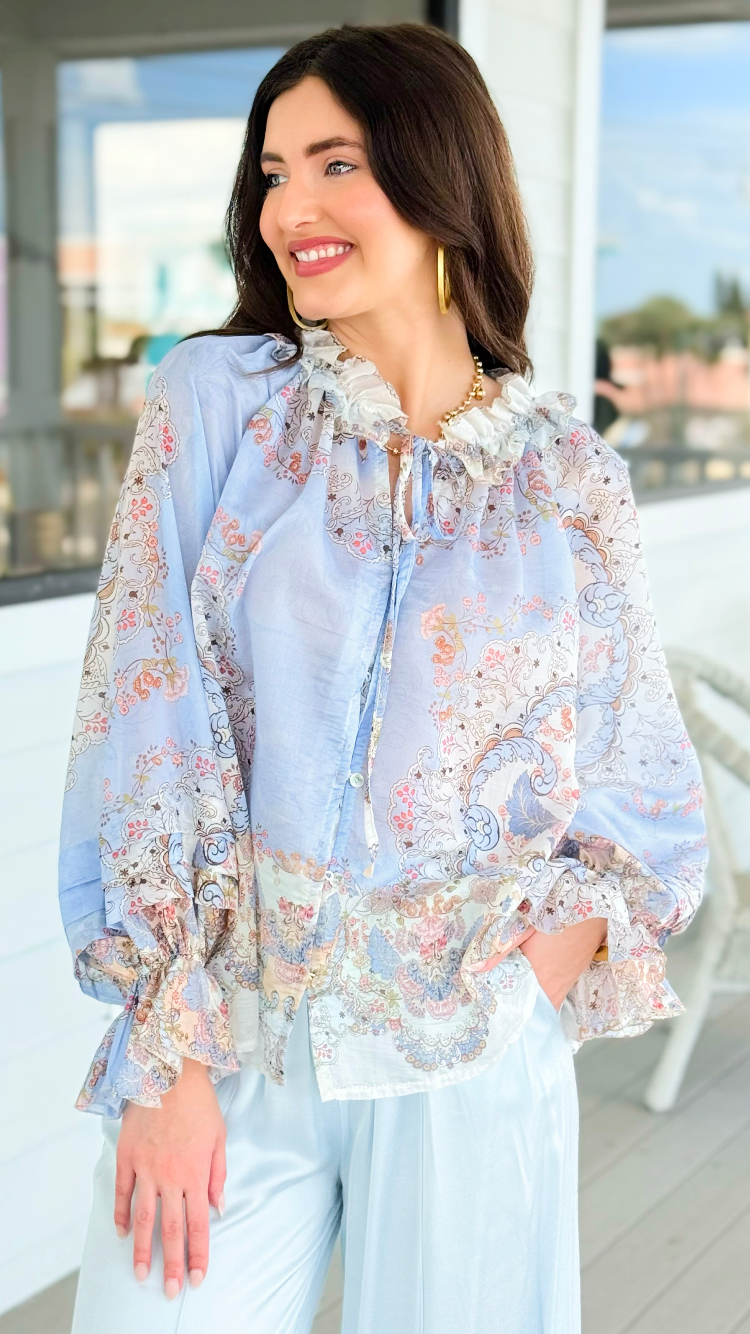Palais Floral Italian Blouse- Blue