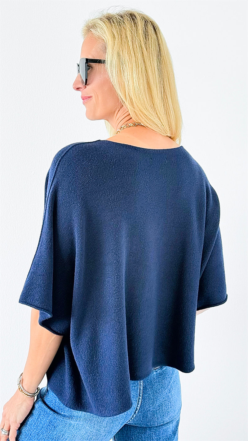 Winter in Amalfi Italian Top - Navy-140 Sweaters-Italianissimo-Coastal Bloom Boutique, find the trendiest versions of the popular styles and looks Located in Indialantic, FL