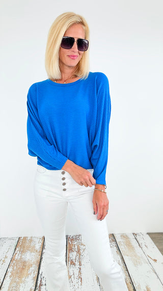 Everyday Essentials Ribbed Tee - Blue-130 Long Sleeve Tops-Zenana-Coastal Bloom Boutique, find the trendiest versions of the popular styles and looks Located in Indialantic, FL