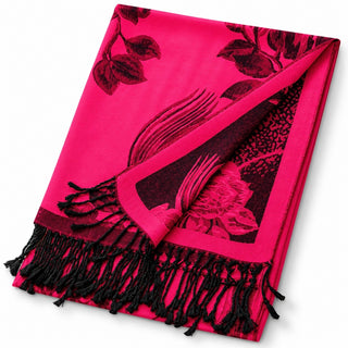 Botanical Fringe Scarf - Hot Pink