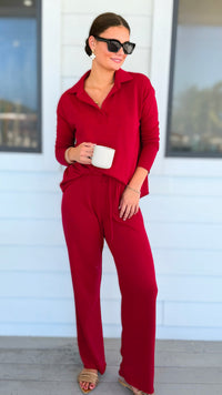 Chic & Cozy Eileen French Terry Pant Set - Cranberry-210 Loungewear/sets-EC COLLECTION INC-Coastal Bloom Boutique, find the trendiest versions of the popular styles and looks Located in Indialantic, FL