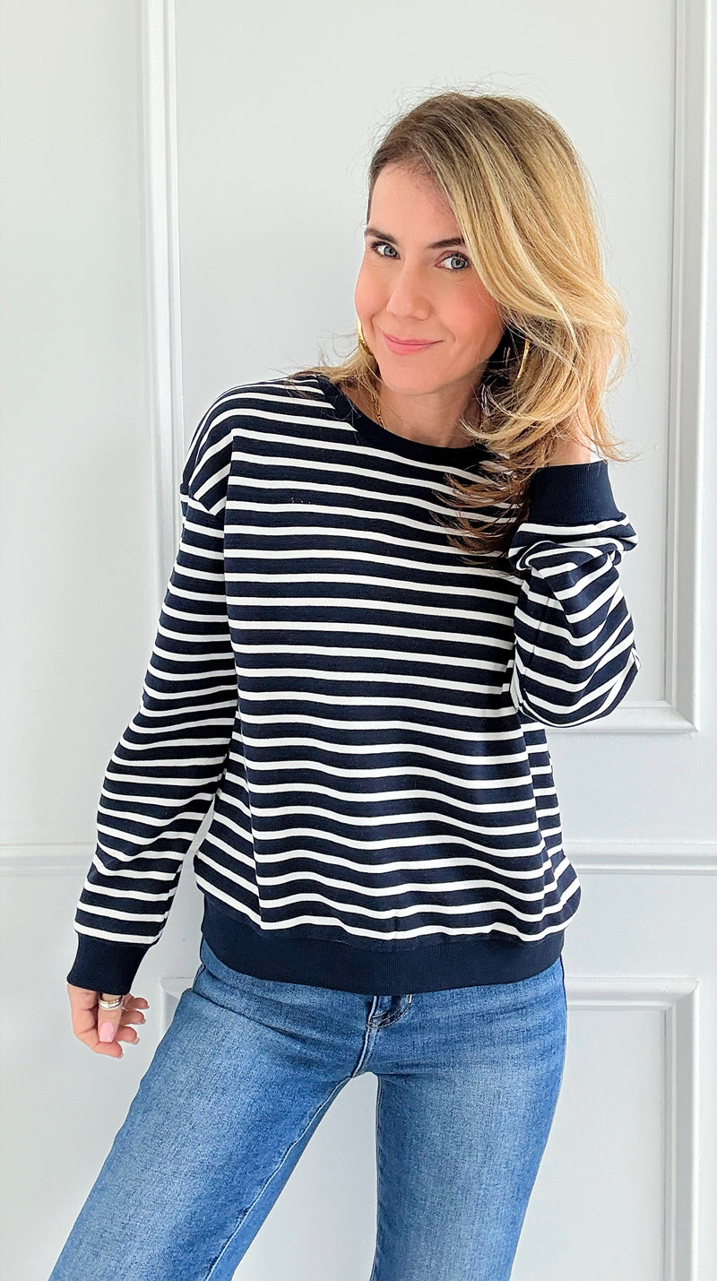 Nautical Stripe Sweatshirt-110 Long Sleeve Tops-English Factory-Coastal Bloom Boutique, find the trendiest versions of the popular styles and looks Located in Indialantic, FL