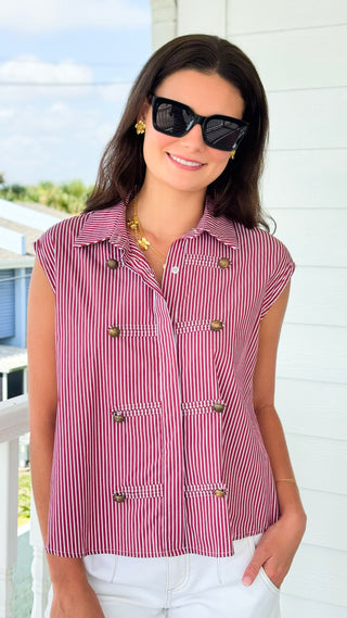Portside Perfection Sleeveless Italian Button Top