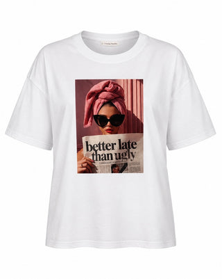 Better Late Than Ugly Italian Graphic Tee-  White