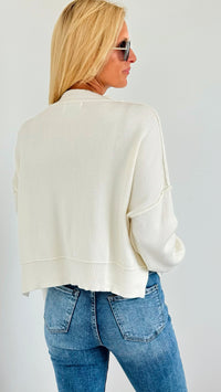 Spring Breeze Crop Sweater - White-130 Long Sleeve Tops-NASH GREY-Coastal Bloom Boutique, find the trendiest versions of the popular styles and looks Located in Indialantic, FL