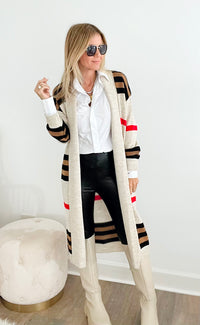 Striped Long Knitted Cardigan-Stone-150 Cardigans/Layers-Italianissimo-Coastal Bloom Boutique, find the trendiest versions of the popular styles and looks Located in Indialantic, FL