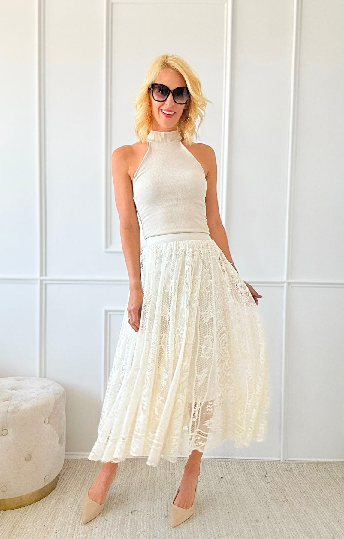 Lace Skirt - Cream-170 Bottoms-Chasing Bandits-Coastal Bloom Boutique, find the trendiest versions of the popular styles and looks Located in Indialantic, FL