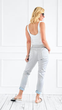 Ruffle Pocket Italian Wish List Jogger- Silver-180 Joggers-Italianissimo-Coastal Bloom Boutique, find the trendiest versions of the popular styles and looks Located in Indialantic, FL