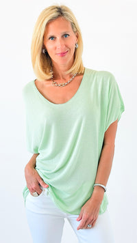 Relaxed Recoleta Lurex Trim Short Sleeve Italian Top- Light Green-110 short Sleeve Top-Italianissimo-Coastal Bloom Boutique, find the trendiest versions of the popular styles and looks Located in Indialantic, FL