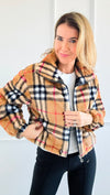 Plaid Fur Zip Jacket-160 Jackets-SANTOORI-Coastal Bloom Boutique, find the trendiest versions of the popular styles and looks Located in Indialantic, FL