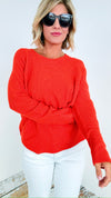 Timeless Comfort Italian Pullover- Orange-130 Long Sleeve Tops-Italianissimo-Coastal Bloom Boutique, find the trendiest versions of the popular styles and looks Located in Indialantic, FL