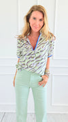 Savanna Breeze Striped Trim Blouse-110 short Sleeve Top-VOY-Coastal Bloom Boutique, find the trendiest versions of the popular styles and looks Located in Indialantic, FL