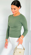 Second Skin Long Sleeve Top - Smoky Olive-130 Long Sleeve Tops-YELETE-Coastal Bloom Boutique, find the trendiest versions of the popular styles and looks Located in Indialantic, FL