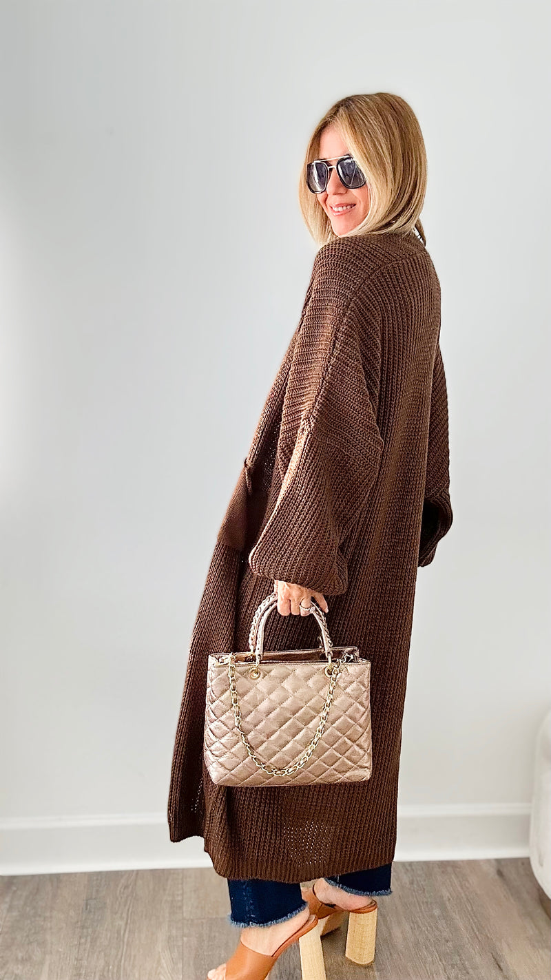 Sugar High Long Italian Cardigan - Chocolate-150 Cardigans/Layers-Italianissimo-Coastal Bloom Boutique, find the trendiest versions of the popular styles and looks Located in Indialantic, FL