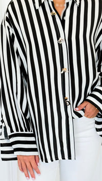 Empire Stripes Italian Blouse-110 Long Sleeve Tops-TATTOO Z-Coastal Bloom Boutique, find the trendiest versions of the popular styles and looks Located in Indialantic, FL